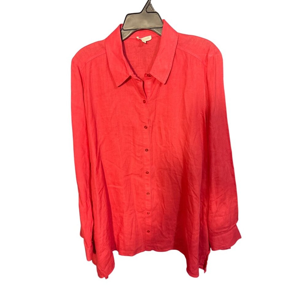 Eileen Fisher Womens Dark Pink Linen Button-Up Shirt‎ Size M